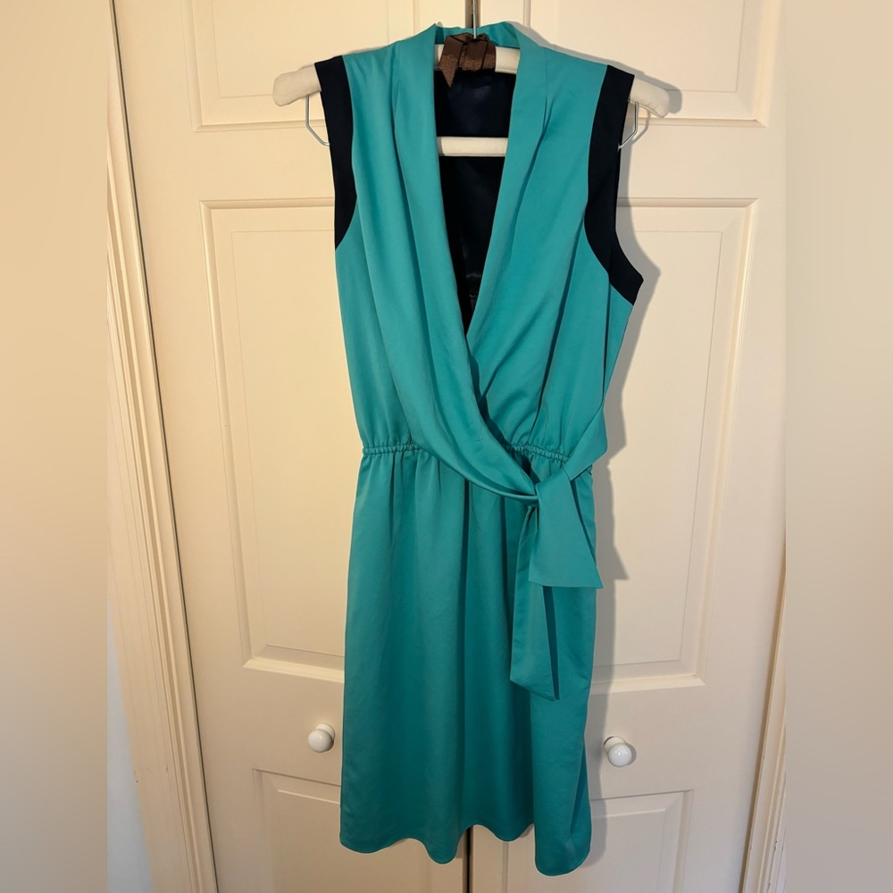 Teal and Navy Tahari Faux Wrap Dress, size 8